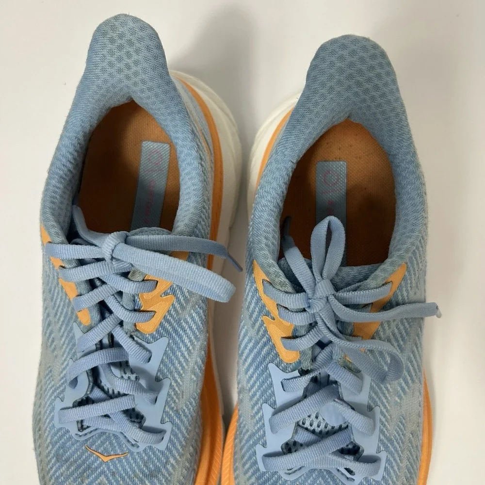 HOKA Clifton 9 Women's Running Shoes 7.5B Blue Orange Cushioned Road Trainers